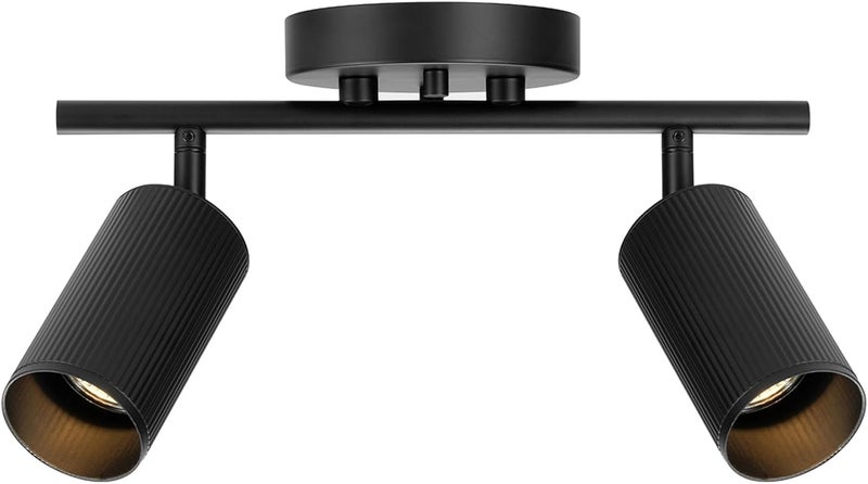 Globe Electric 64000114 2-Light Track Lighting Spotlight, Matte Black Finish, Ribbed Shades, Adjustable Heads, Compact 12-Inch Fixture, GU10 Base, Easy Installation - Image 1